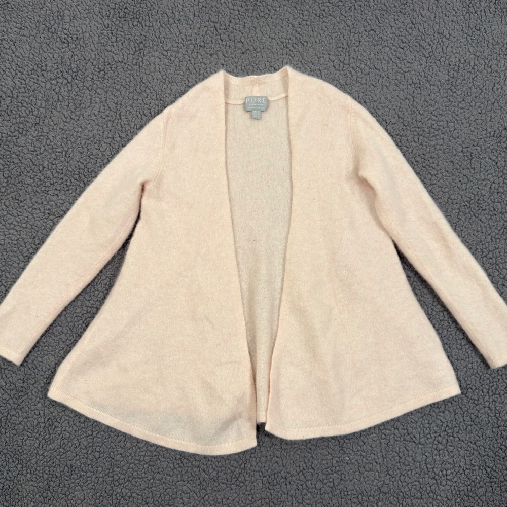 Pure Collection 100% Cashmere Open Front Cardigan Sweater Pale Pink Small